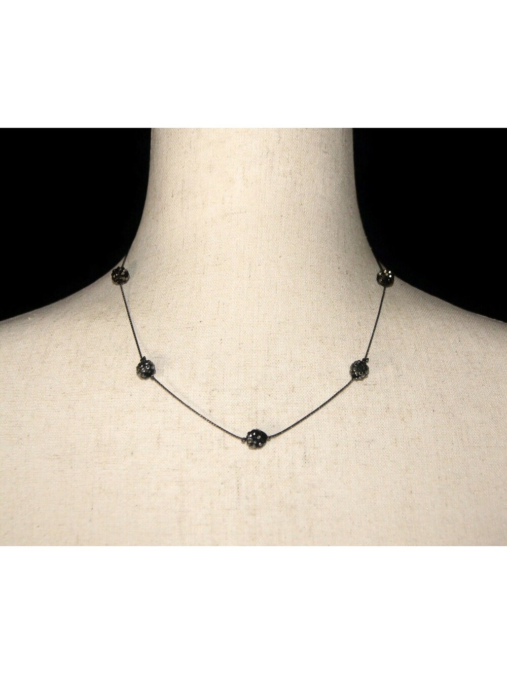 Vintage Charming Charlie Gunmetal and Clear Stones 18-20" Beaded Necklace.